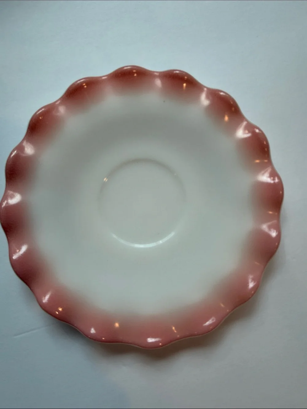 Hazel Atlas White Saucer with Pink Ruffle Edge - Set of 2